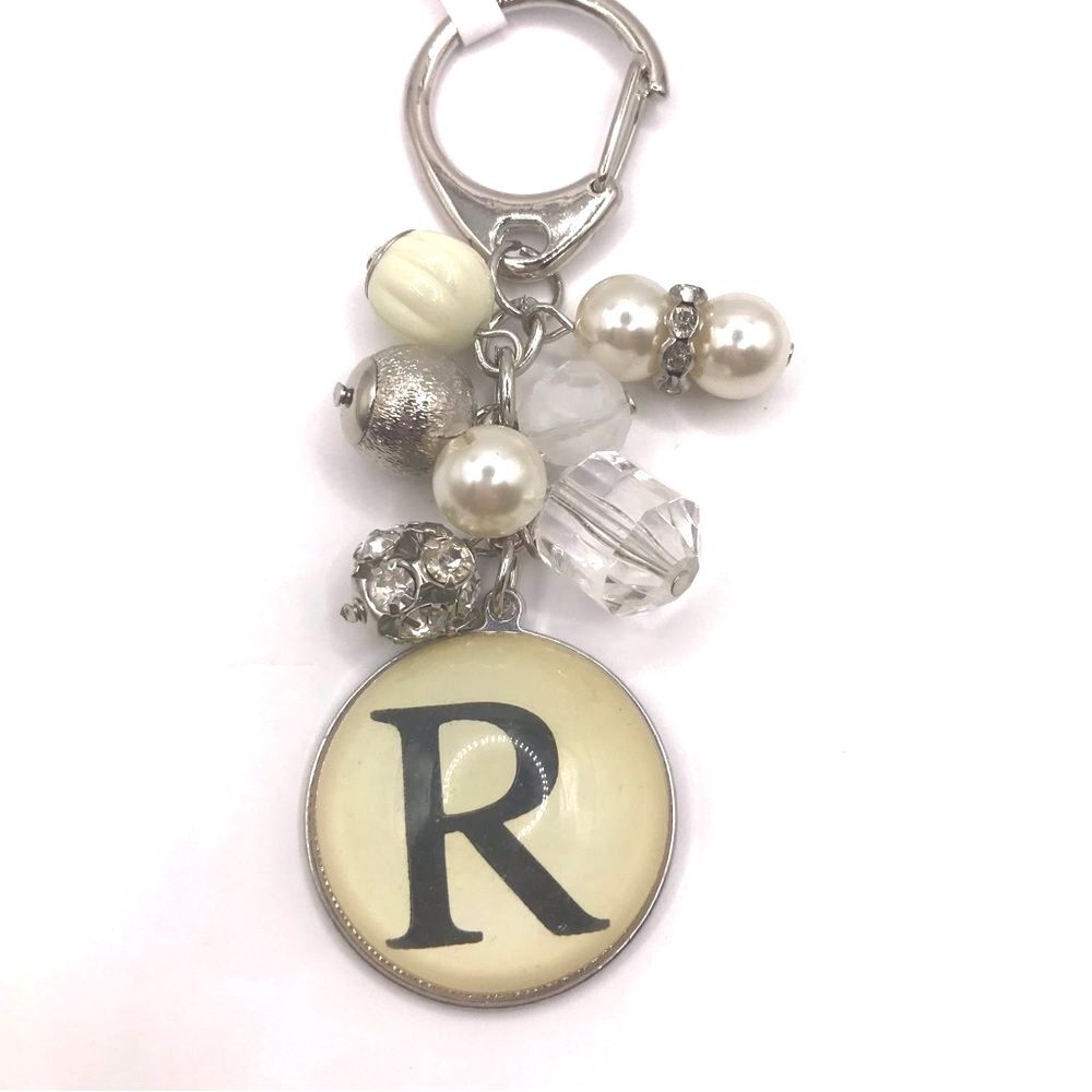 Silver Chic Initial R Keychain Car Accessory